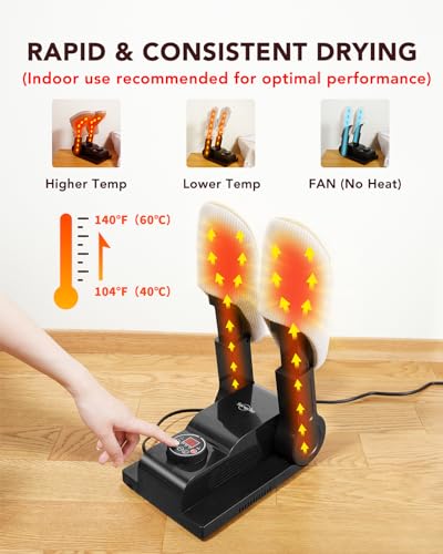 FORLIM [Upgraded Temperature Control Boot Dryer for Work Boots - Shoe Dryer with 24-Hour Delay Timer, Portable Glove Dryer & Boot Warmer, Automatic Shut-Off Timer, Folding Design, Smart Panel, Black