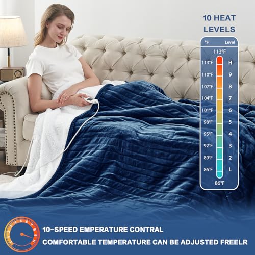 Electric Heated Throw Blanket, Available All Sizes Heating Level Fast Heating Blanket with Dual Control,5 Timer Auto Off