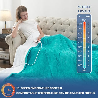 Electric Heated Throw Blanket, Available All Sizes Heating Level Fast Heating Blanket with Dual Control,5 Timer Auto Off