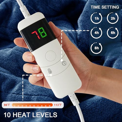 Electric Heated Throw Blanket, Available All Sizes Heating Level Fast Heating Blanket with Dual Control,5 Timer Auto Off