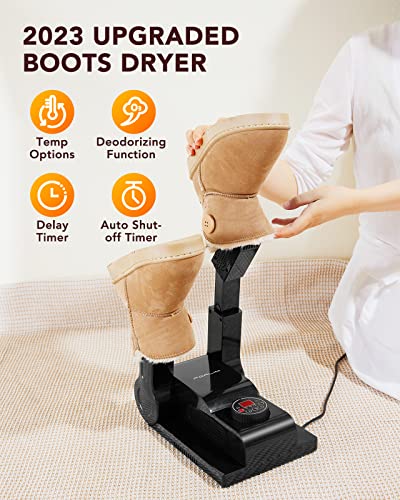 FORLIM [Upgraded Temperature Control Boot Dryer for Work Boots - Shoe Dryer with 24-Hour Delay Timer, Portable Glove Dryer & Boot Warmer, Automatic Shut-Off Timer, Folding Design, Smart Panel, Black