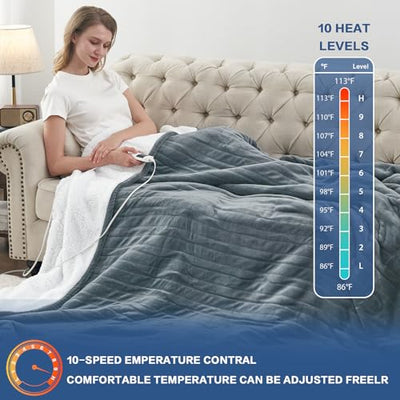 Electric Heated Throw Blanket, Available All Sizes Heating Level Fast Heating Blanket with Dual Control,5 Timer Auto Off