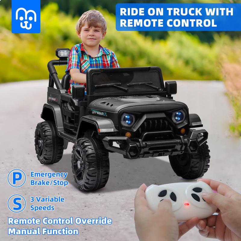 Electric Ride on Truck Car Remote Control, Twin 35W Motors 3.5MPH Max Speed, Bluetooth USB Music Player, 4 Wheels Suspension LED Lights Safety Belt, Gift for Boy & Girl-Rosy