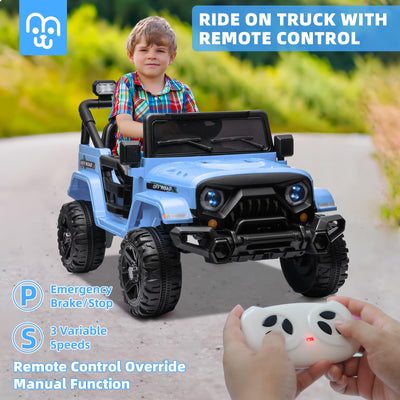 Electric Ride on Truck Car Remote Control, Twin 35W Motors 3.5MPH Max Speed, Bluetooth USB Music Player, 4 Wheels Suspension LED Lights Safety Belt, Gift for Boy & Girl-Rosy