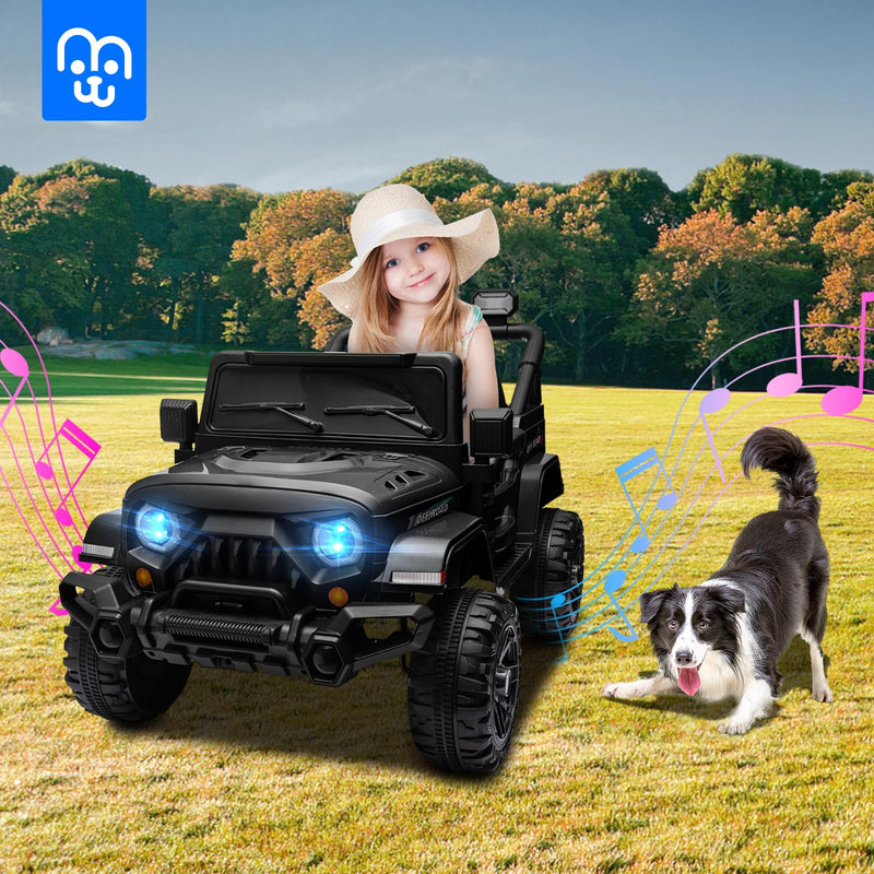 Electric Ride on Truck Car Remote Control, Twin 35W Motors 3.5MPH Max Speed, Bluetooth USB Music Player, 4 Wheels Suspension LED Lights Safety Belt, Gift for Boy & Girl-Rosy