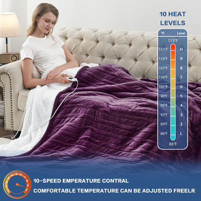 Electric Heated Throw Blanket, Available All Sizes Heating Level Fast Heating Blanket with Dual Control,5 Timer Auto Off