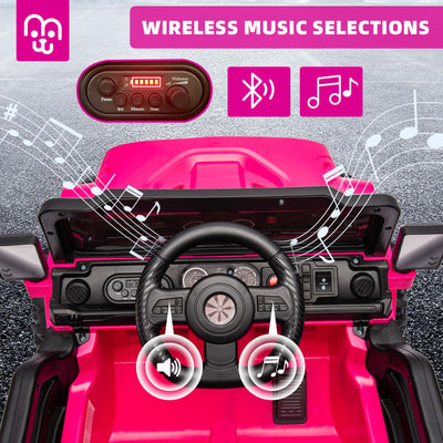 Electric Ride on Truck Car Remote Control, Twin 35W Motors 3.5MPH Max Speed, Bluetooth USB Music Player, 4 Wheels Suspension LED Lights Safety Belt, Gift for Boy & Girl-Rosy