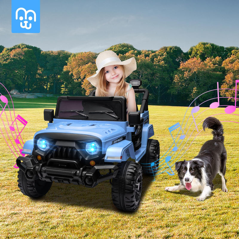 Electric Ride on Truck Car Remote Control, Twin 35W Motors 3.5MPH Max Speed, Bluetooth USB Music Player, 4 Wheels Suspension LED Lights Safety Belt, Gift for Boy & Girl-Rosy