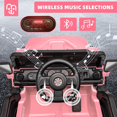 Electric Ride on Truck Car Remote Control, Twin 35W Motors 3.5MPH Max Speed, Bluetooth USB Music Player, 4 Wheels Suspension LED Lights Safety Belt, Gift for Boy & Girl-Rosy