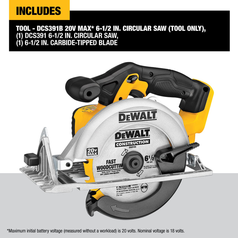 DEWALT 20V MAX Circular Saw, 6-1/2-Inch Blade,  0-50 Degree Bevel Capability, Bare Tool Only