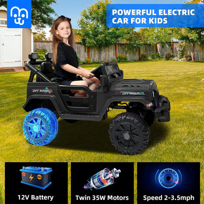 Electric Ride on Truck Car Remote Control, Twin 35W Motors 3.5MPH Max Speed, Bluetooth USB Music Player, 4 Wheels Suspension LED Lights Safety Belt, Gift for Boy & Girl-Rosy