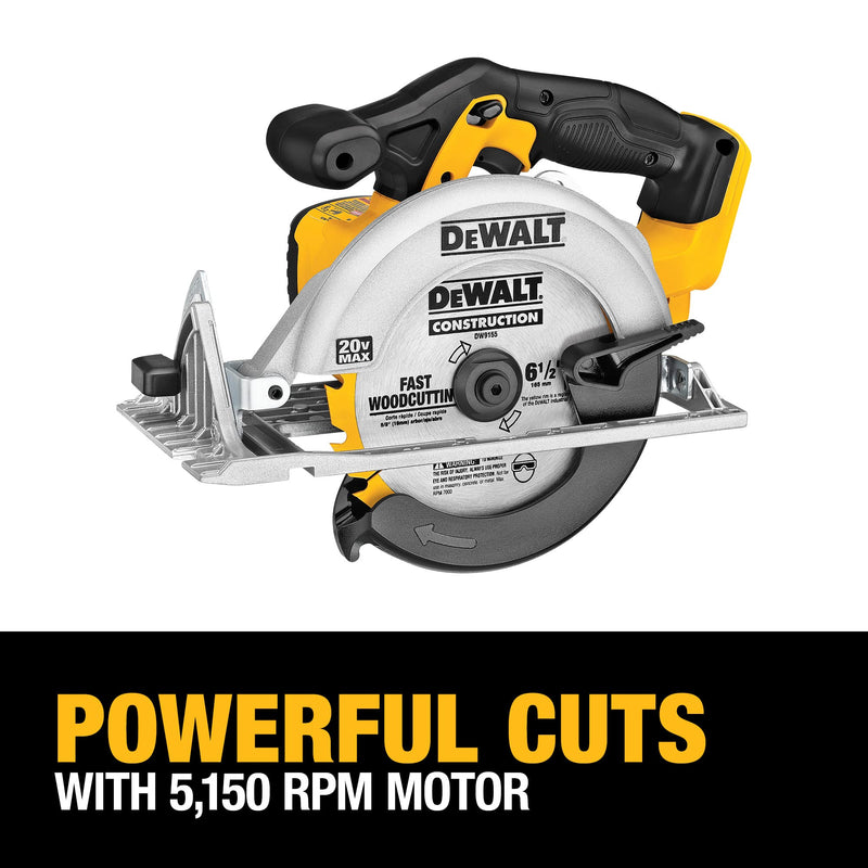 DEWALT 20V MAX Circular Saw, 6-1/2-Inch Blade,  0-50 Degree Bevel Capability, Bare Tool Only