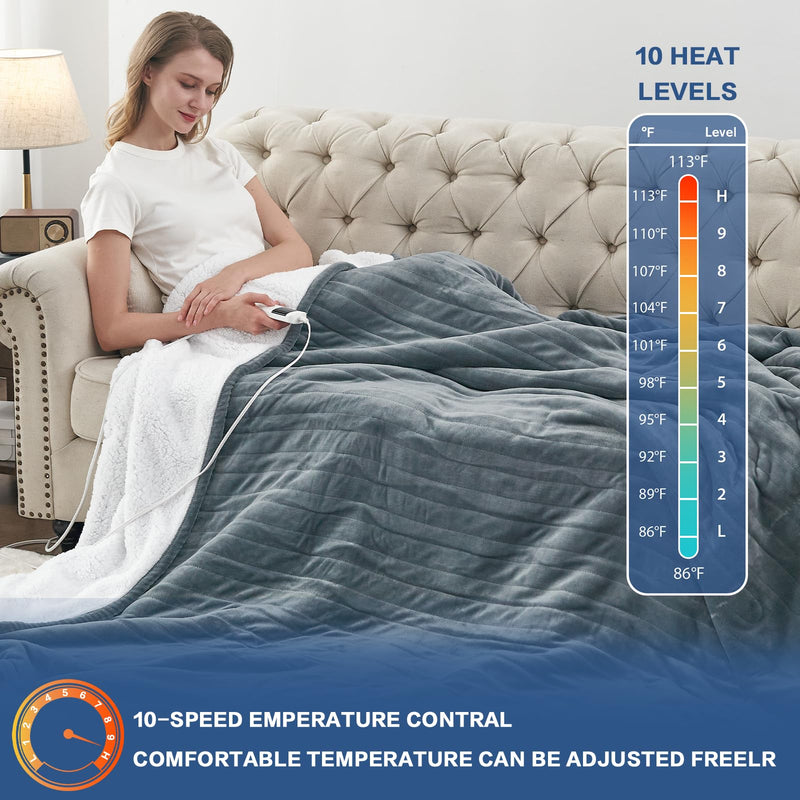 Electric Heated Throw Blanket, Available All Sizes Heating Level Fast Heating Blanket with Dual Control,5 Timer Auto Off