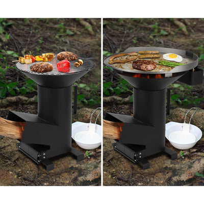 Onlyfire 3 In 1 Camp Rocket Stove with 14.5" Cooking Grate, 18" Griddle and Cooktop, Portable Wood Burning Camping Stove Outside Survival Cooking Kit Accessory for Outdoor Cooking Tents Hiking