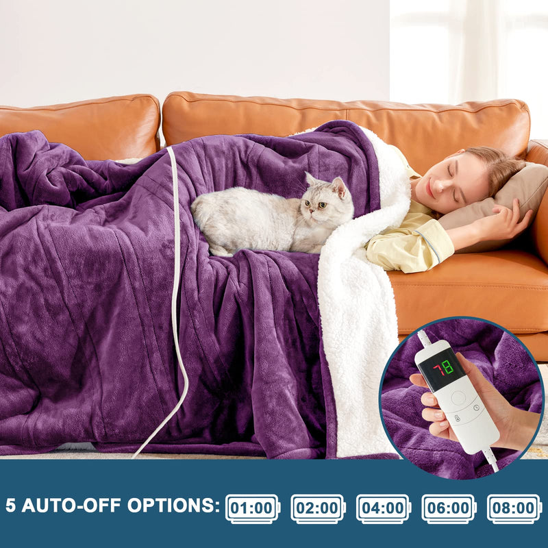 Electric Heated Throw Blanket, Available All Sizes Heating Level Fast Heating Blanket with Dual Control,5 Timer Auto Off