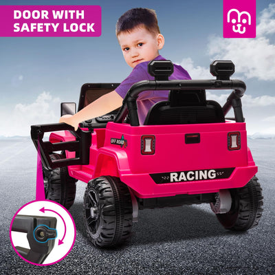 Electric Ride on Truck Car Remote Control, Twin 35W Motors 3.5MPH Max Speed, Bluetooth USB Music Player, 4 Wheels Suspension LED Lights Safety Belt, Gift for Boy & Girl-Rosy