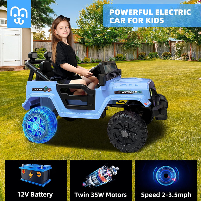 Electric Ride on Truck Car Remote Control, Twin 35W Motors 3.5MPH Max Speed, Bluetooth USB Music Player, 4 Wheels Suspension LED Lights Safety Belt, Gift for Boy & Girl-Rosy