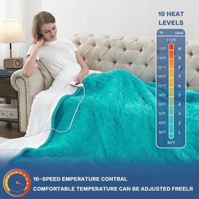 Electric Heated Throw Blanket, Available All Sizes Heating Level Fast Heating Blanket with Dual Control,5 Timer Auto Off