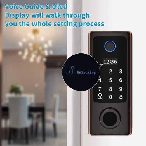 Fingerprint Door Lock with Handles, Keyless Entry Door Lock, Smart Door Lock, Electronic Keypad Deadbolt, Front Door Lock Handle Sets (Silver)