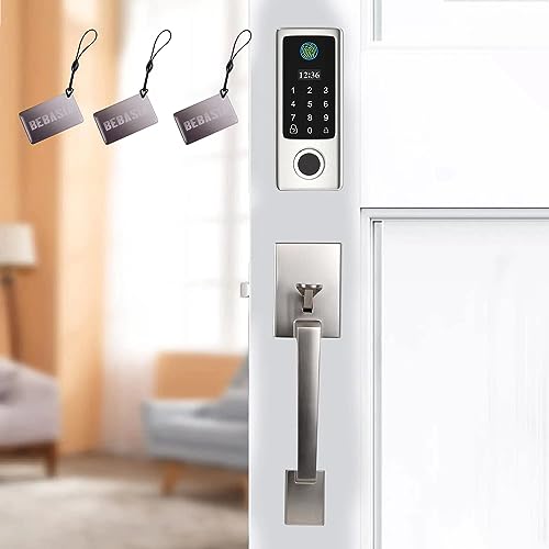 Fingerprint Door Lock with Handles, Keyless Entry Door Lock, Smart Door Lock, Electronic Keypad Deadbolt, Front Door Lock Handle Sets (Silver)