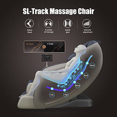 Relax Massage Chair, Full Body Zero Gravity SL-Track Shiatsu Massage Recliner Chair with Heat Body Scan Bluetooth Foot Roller, Favor-06 Blue