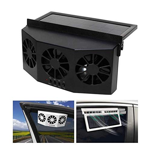 Solar Powered 3 Fan Car Exhaust Fan for Car Radiator Fan, Energy Saving Air Vent Radiator Air Purifiers 2W ABS（Black）