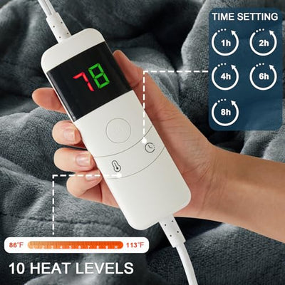 Electric Heated Throw Blanket, Available All Sizes Heating Level Fast Heating Blanket with Dual Control,5 Timer Auto Off