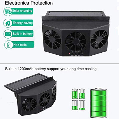 Solar Powered 3 Fan Car Exhaust Fan for Car Radiator Fan, Energy Saving Air Vent Radiator Air Purifiers 2W ABS（Black）