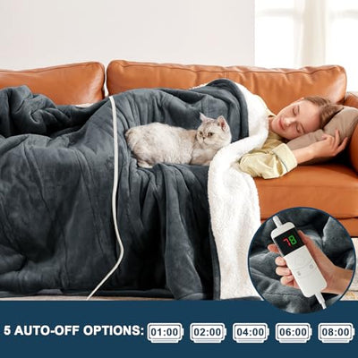 Electric Heated Throw Blanket, Available All Sizes Heating Level Fast Heating Blanket with Dual Control,5 Timer Auto Off