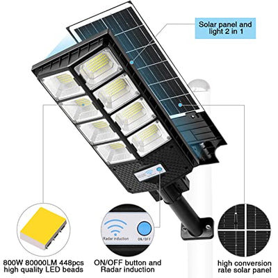 Ilimitado Solar Street Lights Outdoor Waterproof, 6500K 10000LM 448 & 20000LM 1496LEDs Solar Parking Lot Lights Dusk to Dawn, Solar Flood Light Wide Angle Motion Sensor and Remote Control for Area Lighting Yard