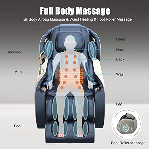 Relax Massage Chair, Full Body Zero Gravity SL-Track Shiatsu Massage Recliner Chair with Heat Body Scan Bluetooth Foot Roller, Favor-06 Blue