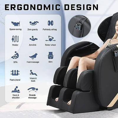 Massage Chair Recliner with Zero Gravity, Full Body Massage Chair with Heating, Air Pressure, Up to 5.7inch, Easy to Use at Home and in The Office, Black