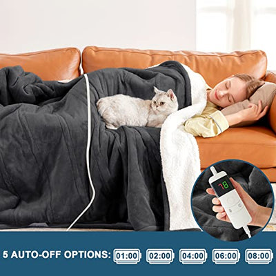 Electric Heated Throw Blanket, Available All Sizes Heating Level Fast Heating Blanket with Dual Control,5 Timer Auto Off