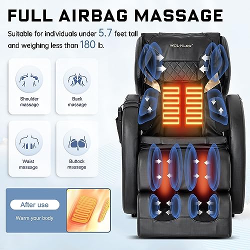 Massage Chair Recliner with Zero Gravity, Full Body Massage Chair with Heating, Air Pressure, Up to 5.7inch, Easy to Use at Home and in The Office, Black