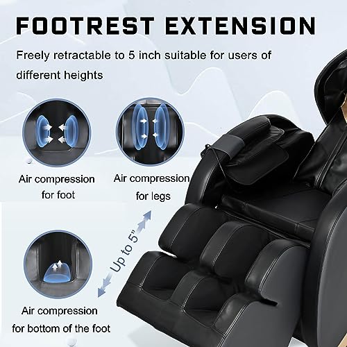 Massage Chair Recliner with Zero Gravity, Full Body Massage Chair with Heating, Air Pressure, Up to 5.7inch, Easy to Use at Home and in The Office, Black