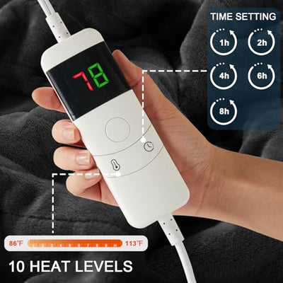 Electric Heated Throw Blanket, Available All Sizes Heating Level Fast Heating Blanket with Dual Control,5 Timer Auto Off