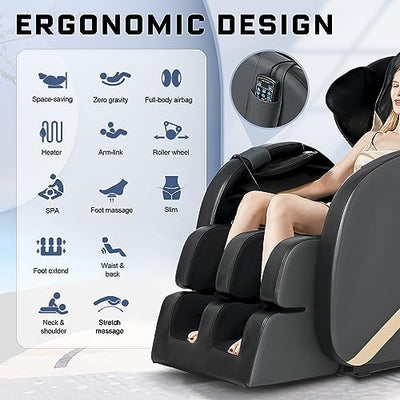 Massage Chair Recliner with Zero Gravity, Full Body Massage Chair with Heating, Air Pressure, Up to 5.7inch, Easy to Use at Home and in The Office, Black