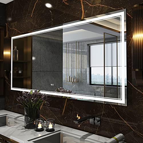 Smart LED Vanity Mirror, Large Dimmable Bathroom with Lights for Wall Shatter-Proof,Horizontal/Vertical