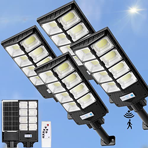 Ilimitado Solar Street Lights Outdoor Waterproof, 6500K 10000LM 448 & 20000LM 1496LEDs Solar Parking Lot Lights Dusk to Dawn, Solar Flood Light Wide Angle Motion Sensor and Remote Control for Area Lighting Yard