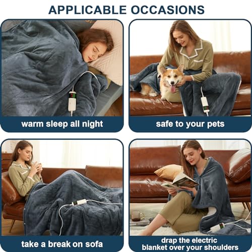 Electric Heated Throw Blanket, Available All Sizes Heating Level Fast Heating Blanket with Dual Control,5 Timer Auto Off