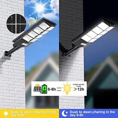 Ilimitado Solar Street Lights Outdoor Waterproof, 6500K 10000LM 448 & 20000LM 1496LEDs Solar Parking Lot Lights Dusk to Dawn, Solar Flood Light Wide Angle Motion Sensor and Remote Control for Area Lighting Yard