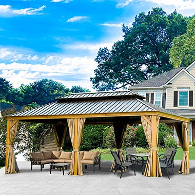 Galvanized Steel Double Roof for Lawn and Garden, with Curtains & Net (Teak Coated)  12’ X 20’