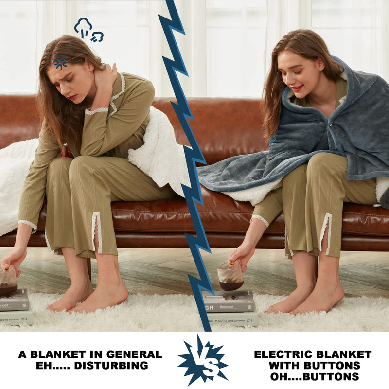 Electric Heated Throw Blanket, Available All Sizes Heating Level Fast Heating Blanket with Dual Control,5 Timer Auto Off