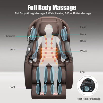 Relax Massage Chair, Full Body Zero Gravity SL-Track Shiatsu Massage Recliner Chair with Heat Body Scan Bluetooth Foot Roller, Favor-06 Blue