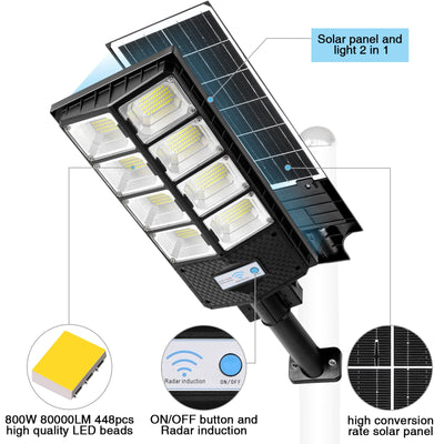 Ilimitado Solar Street Lights Outdoor Waterproof, 6500K 10000LM 448 & 20000LM 1496LEDs Solar Parking Lot Lights Dusk to Dawn, Solar Flood Light Wide Angle Motion Sensor and Remote Control for Area Lighting Yard