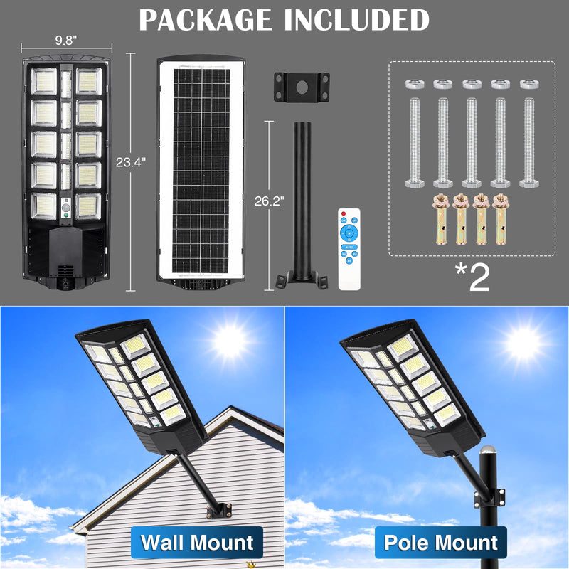 Ilimitado Solar Street Lights Outdoor Waterproof, 6500K 10000LM 448 & 20000LM 1496LEDs Solar Parking Lot Lights Dusk to Dawn, Solar Flood Light Wide Angle Motion Sensor and Remote Control for Area Lighting Yard