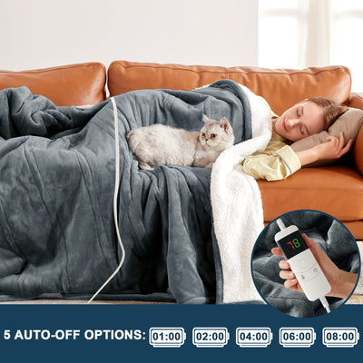 Electric Heated Throw Blanket, Available All Sizes Heating Level Fast Heating Blanket with Dual Control,5 Timer Auto Off