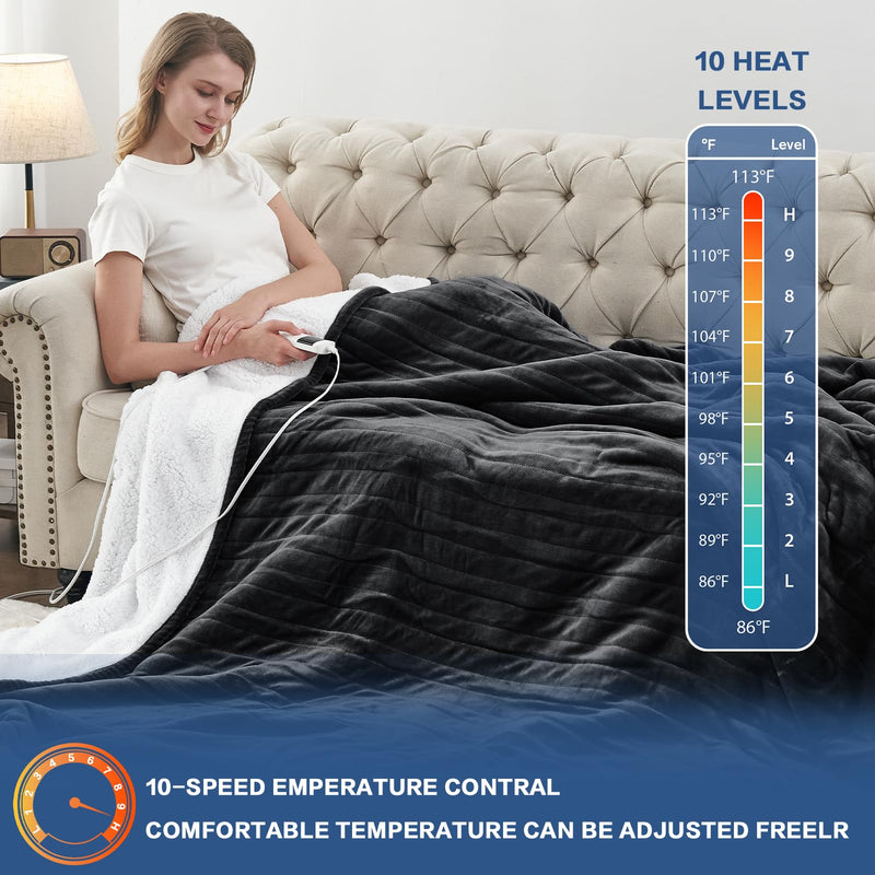 Electric Heated Throw Blanket, Available All Sizes Heating Level Fast Heating Blanket with Dual Control,5 Timer Auto Off